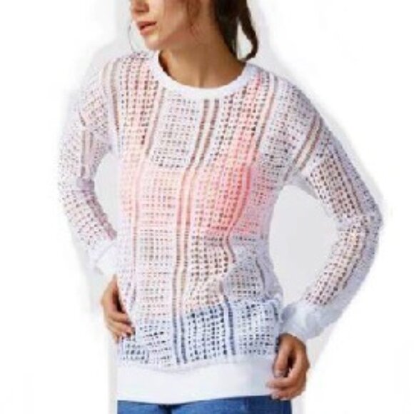 Fabletics Tops - BNWT Fabletics Sophie Tunic White Sheer Crochet Lace Long Sleeve (M)